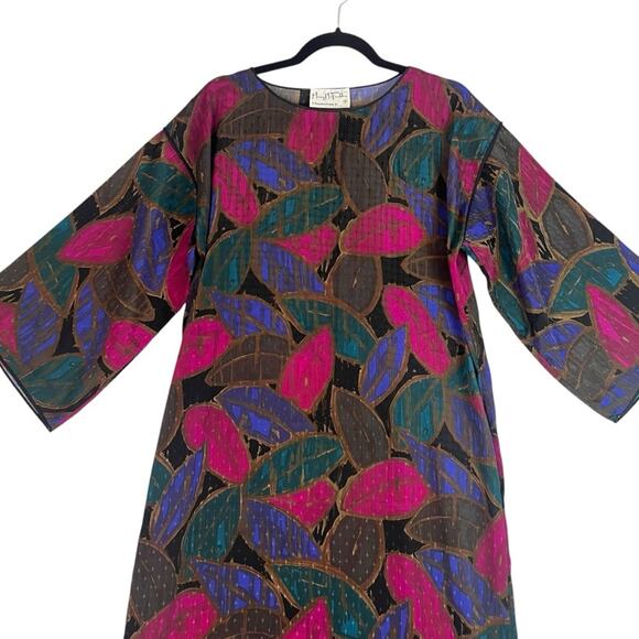 Vintage Mary McFadden Iconic Caftan Dress Small Floral Jacquard Kimono Sleeve - Picture 2 of 12